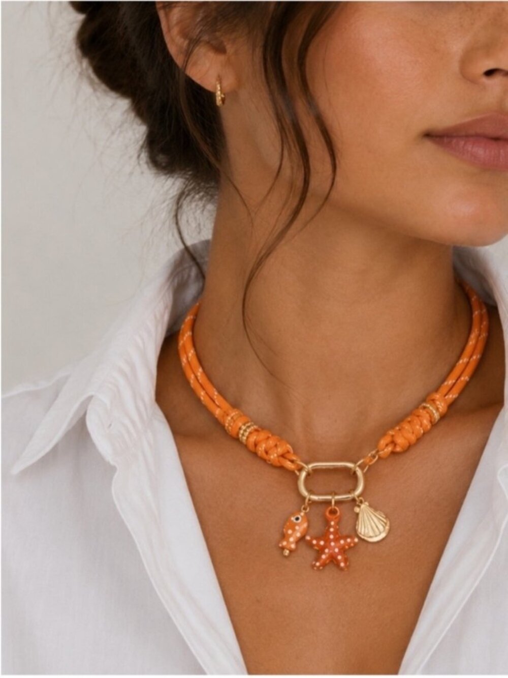 New! Coastal Orange Cord Carabiner Dopamine Necklace